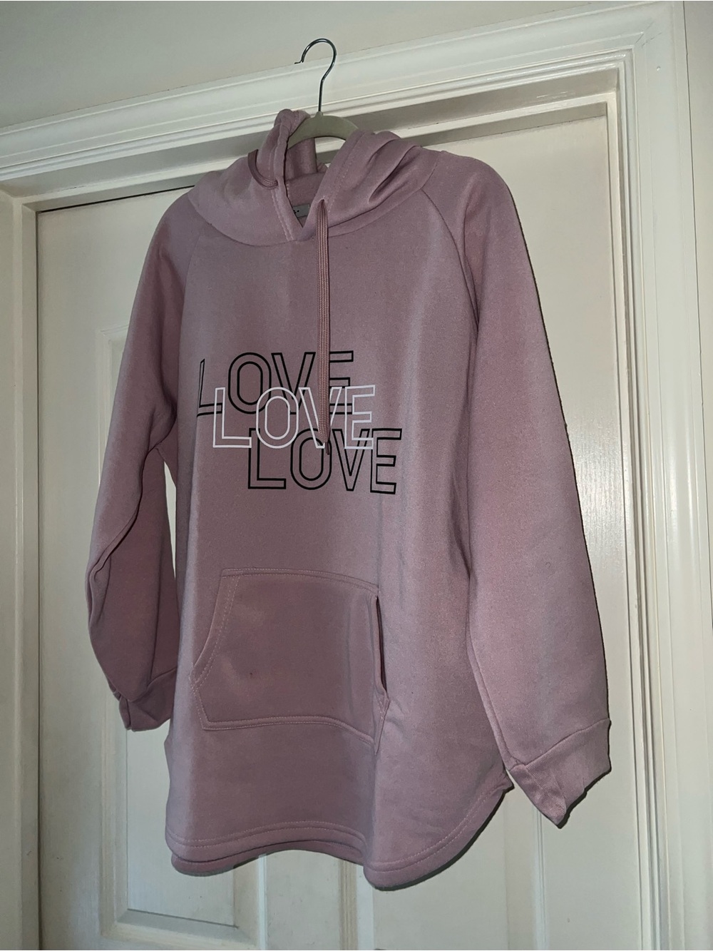 Love Graphic Hooded Pullover Sweater - Dusty Rose